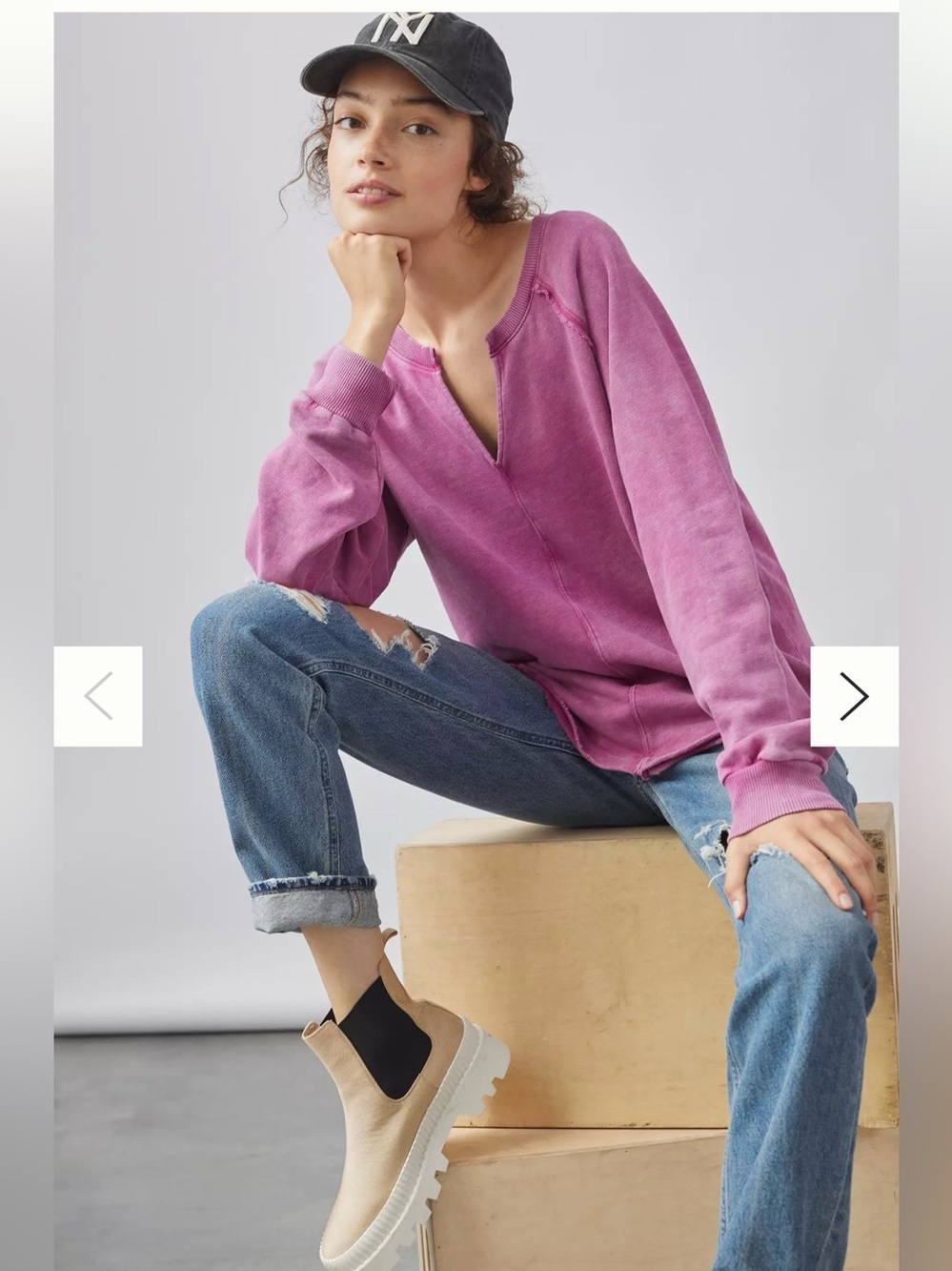 Anthropologie Pilcro Notch-Neck Sweatshirt Pink Women's Size XL Long Sleeve